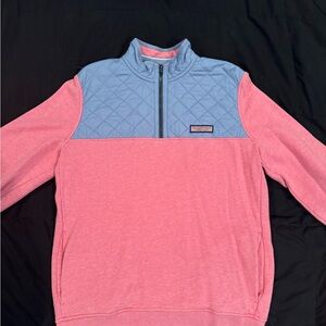 Vineyard Vines Men's Quilted Yoke Half-Zip Sweater in Pink and Light Blue